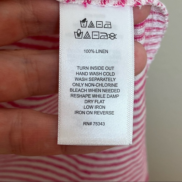 Tahari | Pink and White Stripe Linen Short Sleeve Tee - Picture 5 of 6